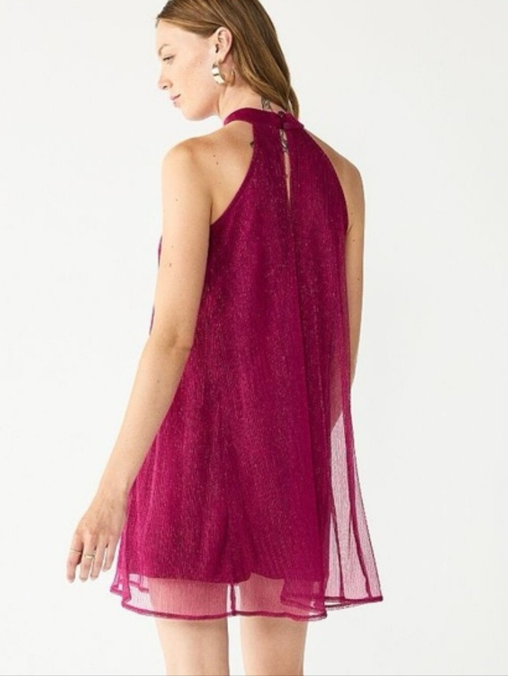 NINE WEST Berry Pink Mockneck Swing Trapeze Mini Dress XXL Cocktail Dressy - Picture 2 of 11